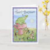 Happy Birthday Frog op een paddenstoel Kaart (Gele Bloem)