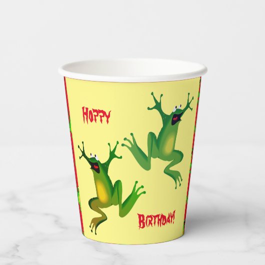 Happy Birthday Frog Paper Cups Papieren Bekers (Achterkant)