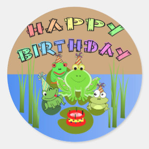 Happy Birthday Frog Party Ronde Sticker