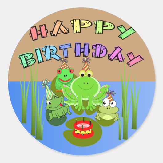 Happy Birthday Frog Party Ronde Sticker (Voorkant)