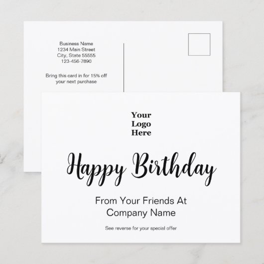 Happy Birthday From Business Logo Special Offer Briefkaart (Voorkant / Achterkant)