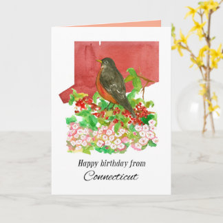 Happy Birthday From Connecticut State Watercolor Kaart