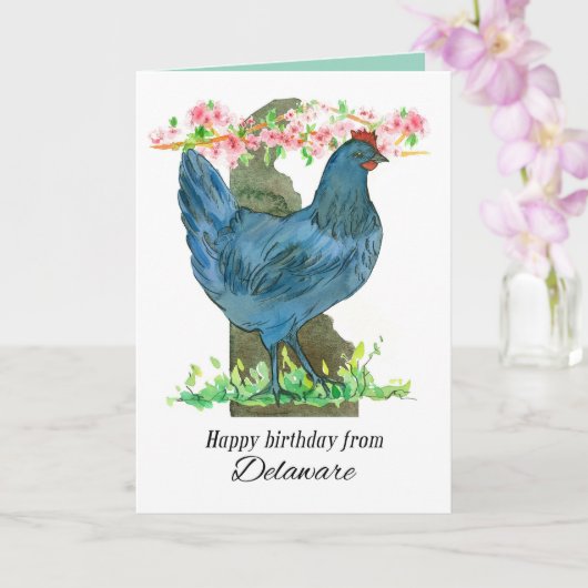 Happy Birthday from Delaware Blue Hen Chicken Kaart (Orchidee)