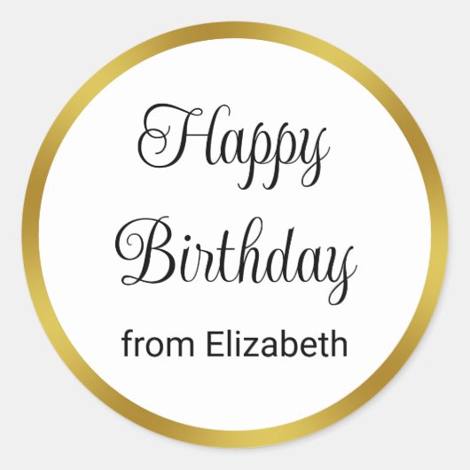 Happy Birthday from Name Elegant Gold and White Ronde Sticker (Voorkant)