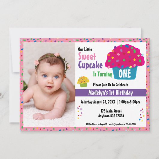 Happy Birthday Frosted Cupcake Sprinkles Kaart (Voorkant)