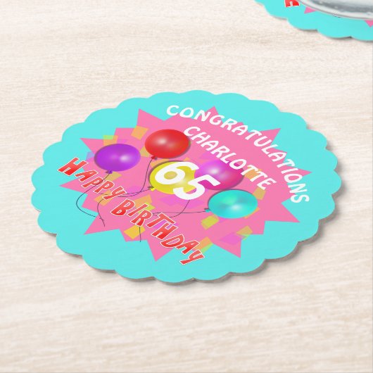 Happy Birthday Fun 65th Milestone Specialized Kartonnen Onderzetters (Gekanteld)