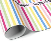 Happy Birthday Fun Cheerful Stripes Voeg naam toe Cadeaupapier (Rol Hoek)