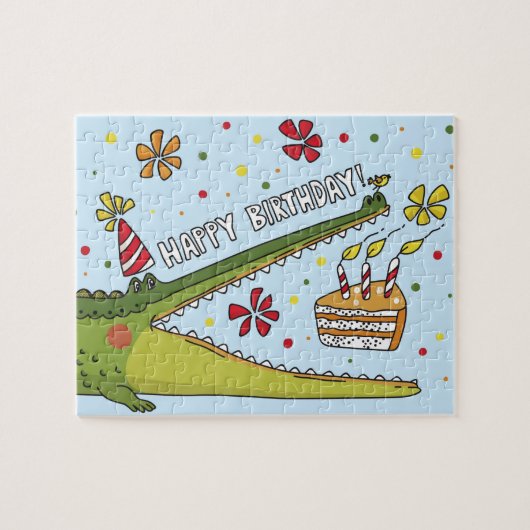 Happy Birthday Fun Crocodile Cartoon Illustratie Legpuzzel (Horizontaal)