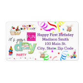 Happy Birthday FUN Cupcake Adreslabel Etiket (Voorkant)