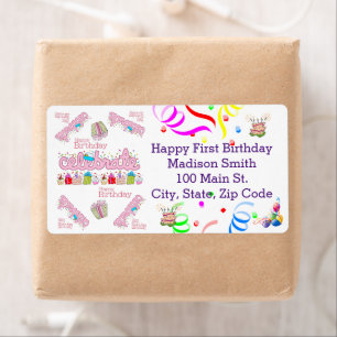 Happy Birthday FUN Cupcake Adreslabel Etiket