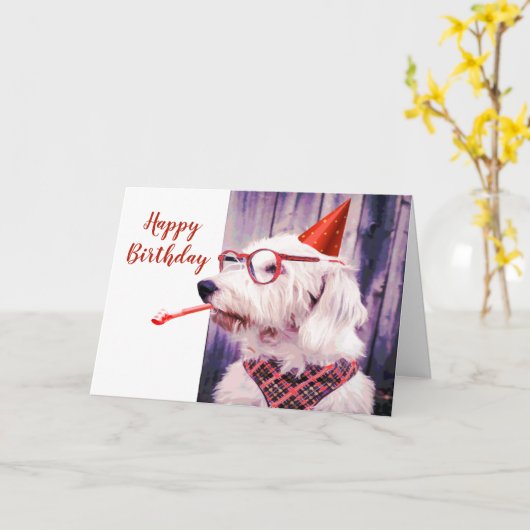 Happy Birthday Fun Dog Pet Blank Inside Kaart (Gele Bloem)