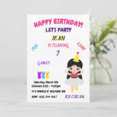 "Happy Birthday" Fun, Games, Cake, ijs, Inv Kaart (Staand voorkant)