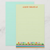Happy Birthday Fun Green Train Kinder Dank je Briefpapier (Voorkant / Achterkant)