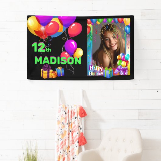 Happy Birthday Fun Kinder Naam toevoegen & Leeftij Spandoek (Insitu)