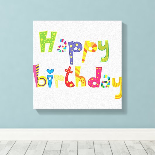 Happy Birthday Fun Letters Canvas Afdruk (Insitu (Houten vloer))