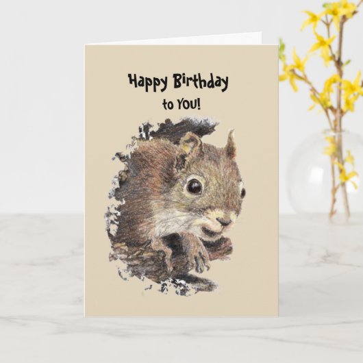 Happy Birthday Fun met eekhoorn Kaart (Gele Bloem)