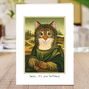 Happy Birthday Fun Mona Lisa Cat Custom Kaart