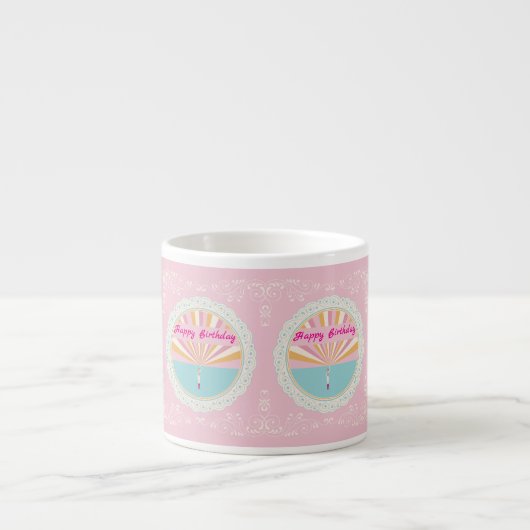 Happy Birthday Fun Mug, Cute Pink Rainbow Espresso Kop (Voorkant)