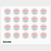 Happy Birthday Fun Party Cup, Pink Rainbow Ronde Sticker (Vel)