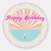 Happy Birthday Fun Party Cup, Pink Rainbow Ronde Sticker (Voorkant)