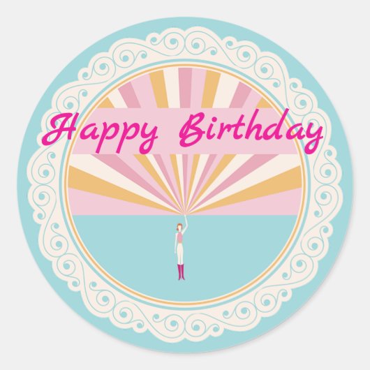 Happy Birthday Fun Party Cup, Pink Rainbow Ronde Sticker (Voorkant)