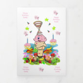 Happy Birthday FUN Pink Cakecupake Tri-Fold Card Drieluik Kaart (Cover)