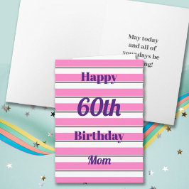 Happy Birthday Fun Pop Bold Pink Stripes Typo Kaart