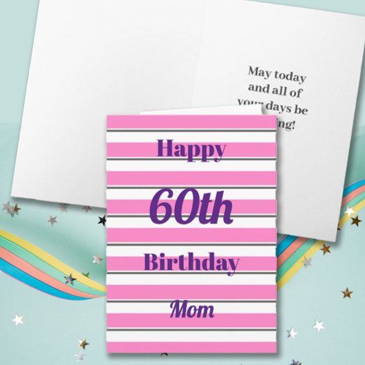 Happy Birthday Fun Pop Bold Pink Stripes Typo Kaart
