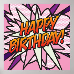 HAPPY BIRTHDAY Fun Retro Comic Book Pop Art Poster