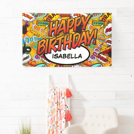 HAPPY BIRTHDAY Fun Retro Comic Book Pop Art Spandoek (Insitu)