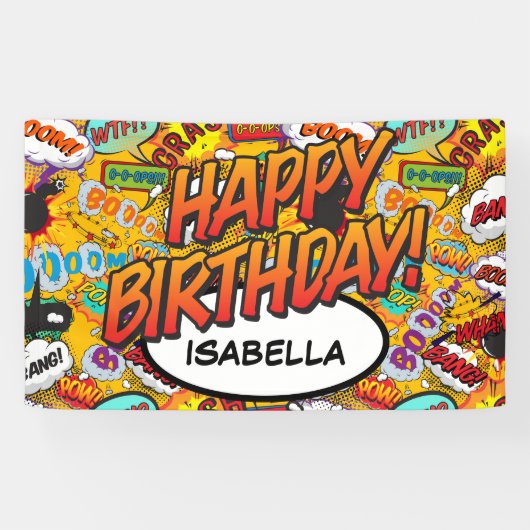 HAPPY BIRTHDAY Fun Retro Comic Book Pop Art Spandoek (Horizontaal)