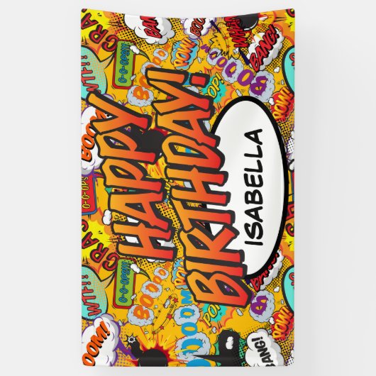 HAPPY BIRTHDAY Fun Retro Comic Book Pop Art Spandoek (Verticaal)