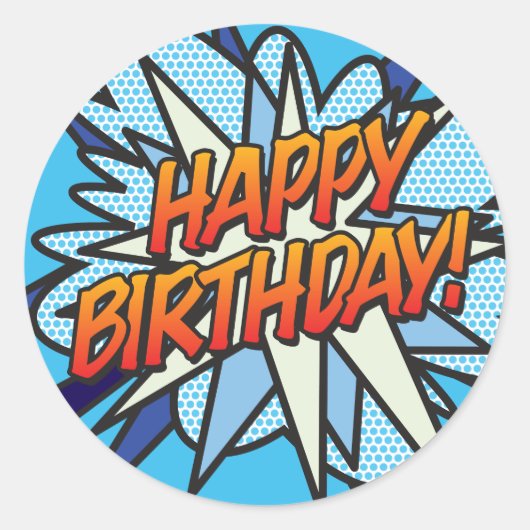 HAPPY BIRTHDAY Fun Retro Comic Book Ronde Sticker (Voorkant)