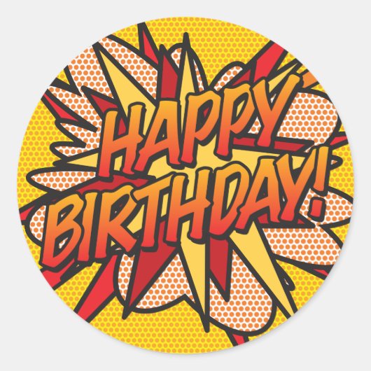 HAPPY BIRTHDAY Fun Retro Comic Book Ronde Sticker (Voorkant)