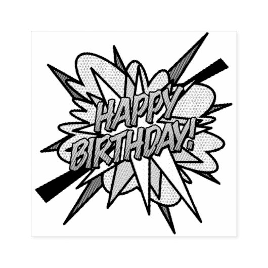 HAPPY BIRTHDAY Fun Retro Comic Book Rubberstempel (Afrduk)