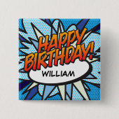 HAPPY BIRTHDAY Fun Retro Comic Book Vierkante Button 5,1 Cm (Voorkant)