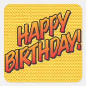 HAPPY BIRTHDAY Fun Retro Comic Book Vierkante Sticker (Voorkant)