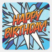 HAPPY BIRTHDAY Fun Retro Comic Book Vierkante Sticker (Voorkant)