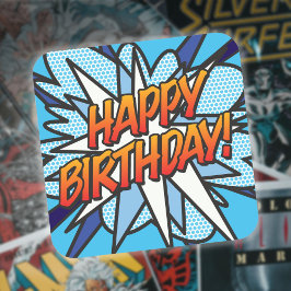 HAPPY BIRTHDAY Fun Retro Comic Book Vierkante Sticker
