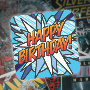 HAPPY BIRTHDAY Fun Retro Comic Book Vierkante Sticker