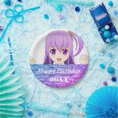 Happy Birthday fun roze paarse anime Papieren Bordje (Feest)