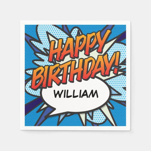 HAPPY BIRTHDAY Fun Speech Bubble gepersonaliseerd Servet (Voorkant)