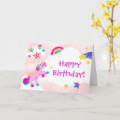 Happy Birthday Fun Unicorn en Rainbow Roze design Kaart (Gele Bloem)