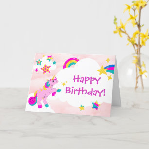 Happy Birthday Fun Unicorn en Rainbow Roze design Kaart