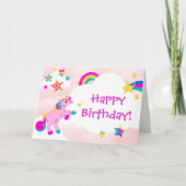 Happy Birthday Fun Unicorn en Rainbow Roze design Kaart (Voorkant)
