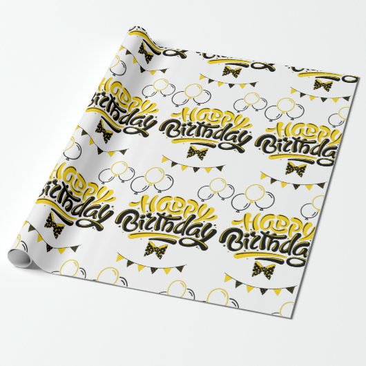 Happy Birthday Fun Wrapping Paper Cadeaupapier (Uitgerold)