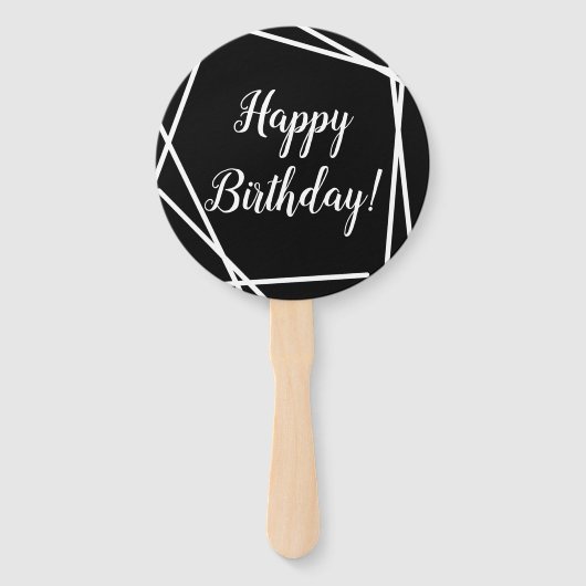Happy Birthday Funky Geometric Black en White Handwaaier (Achterkant)