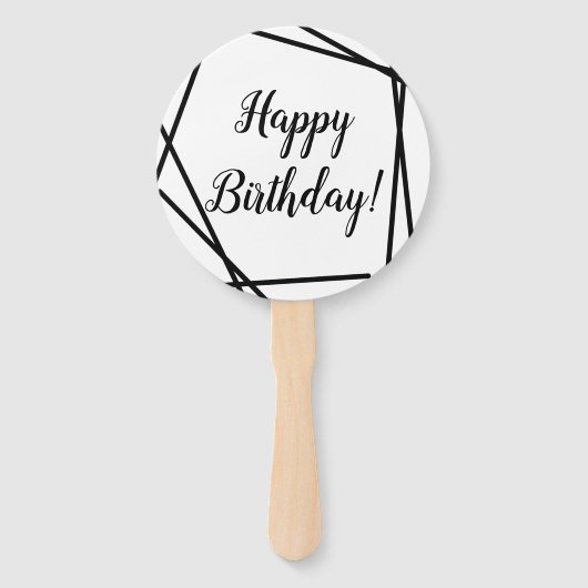 Happy Birthday Funky Geometric Black en White Handwaaier (Voorkant)