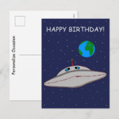 Happy Birthday Funny Alien Spaceship Adventure   Feestdagenkaart (Voorkant / Achterkant)
