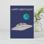 Happy Birthday Funny Alien Spaceship Adventure   Feestdagenkaart (Staand voorkant)